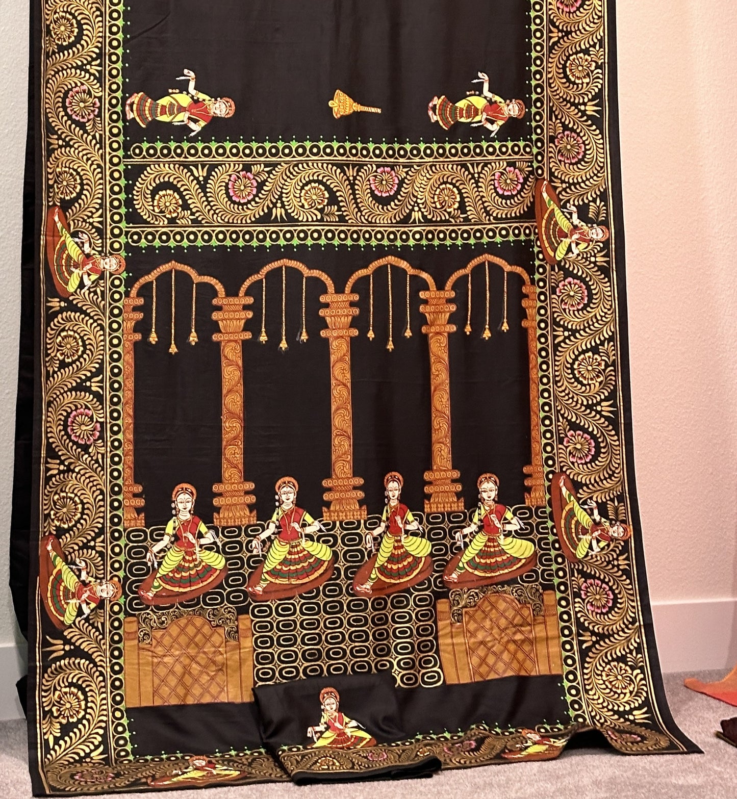 Pattachitra sarees - Bharatnatyam On Black Khadi Silk