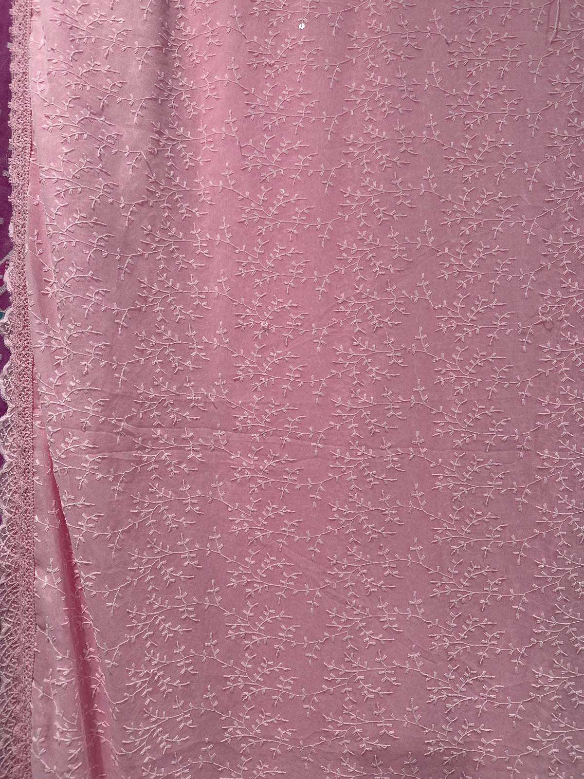 Bengal Chikankari - Baby Pink w/ Lace Border