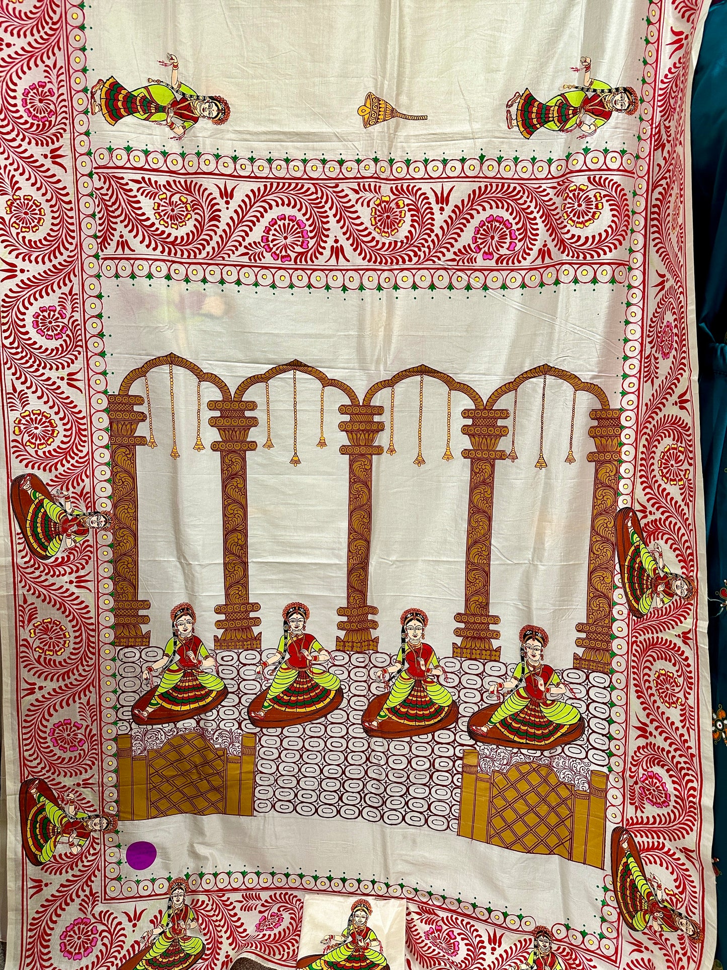 Pattachitra sarees - Bharatnatyam On White Khadi Silk