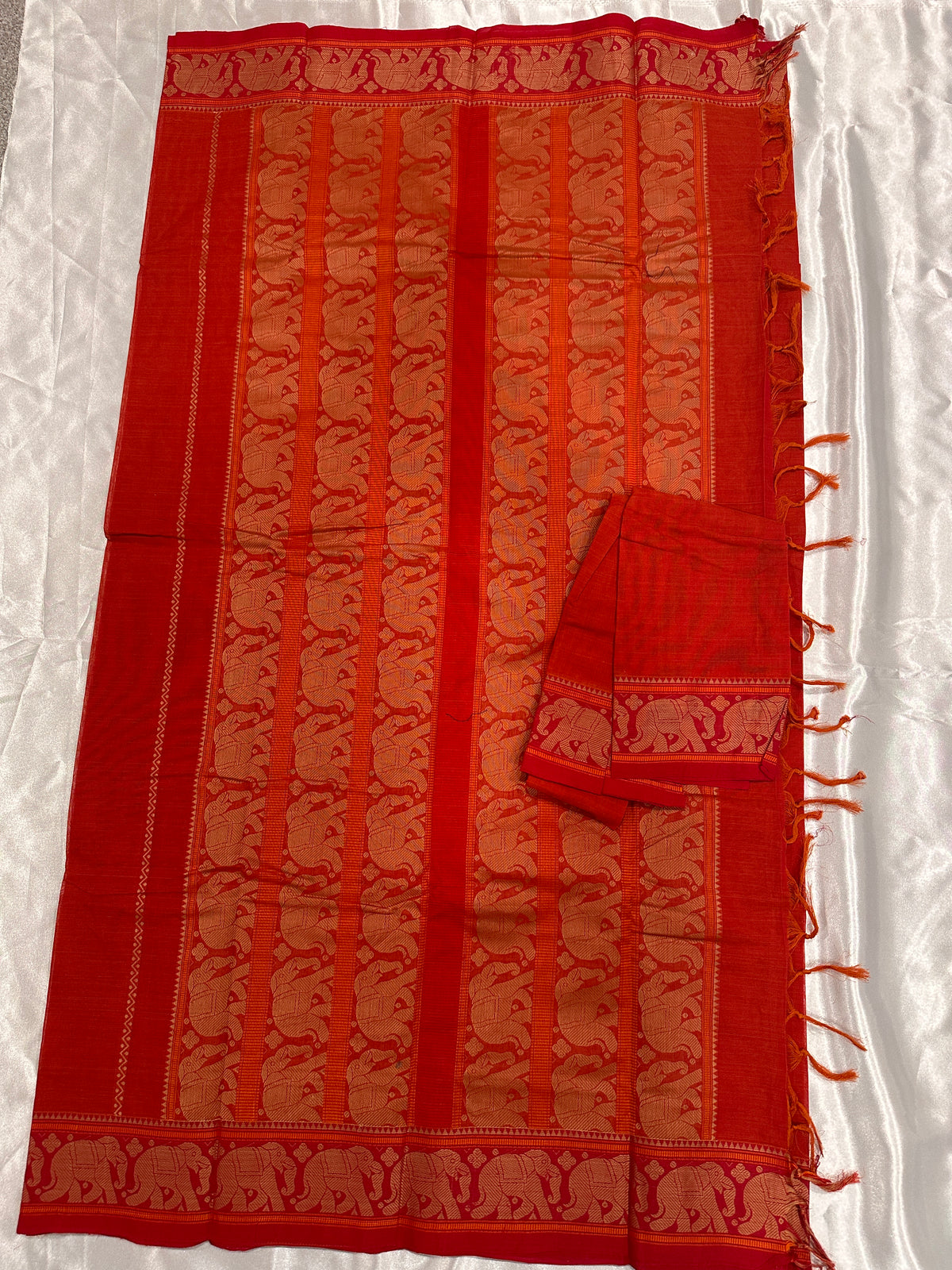 Chettinad Cotton Burnt Orange w/ Elephant Motifs on the Border