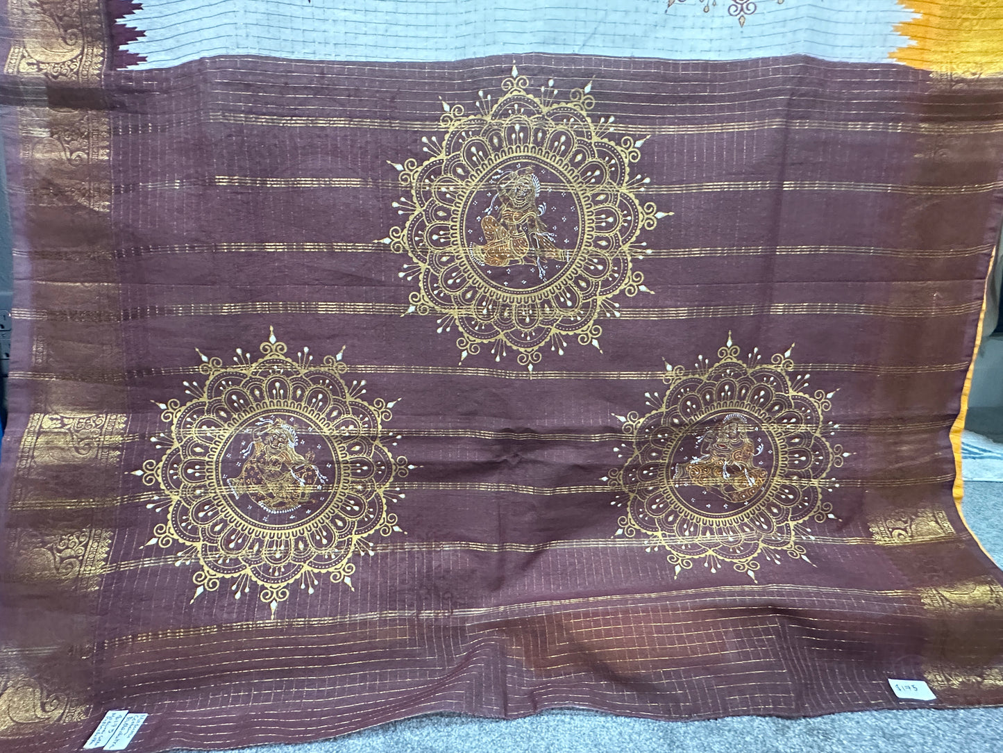 Patachitra Sarees - white with check body Alpana theme