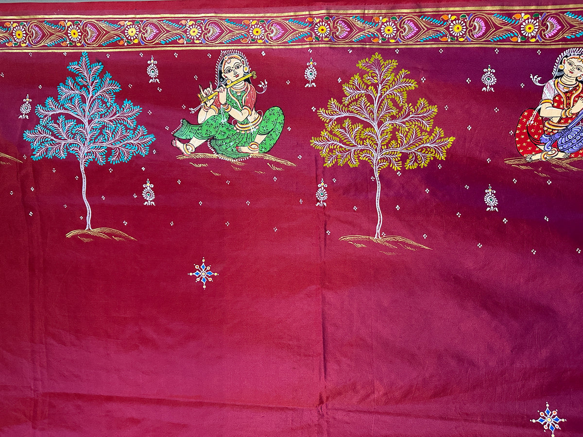 Maroon Soft Silk Pattachitra Saree with Kandarpa Haathi