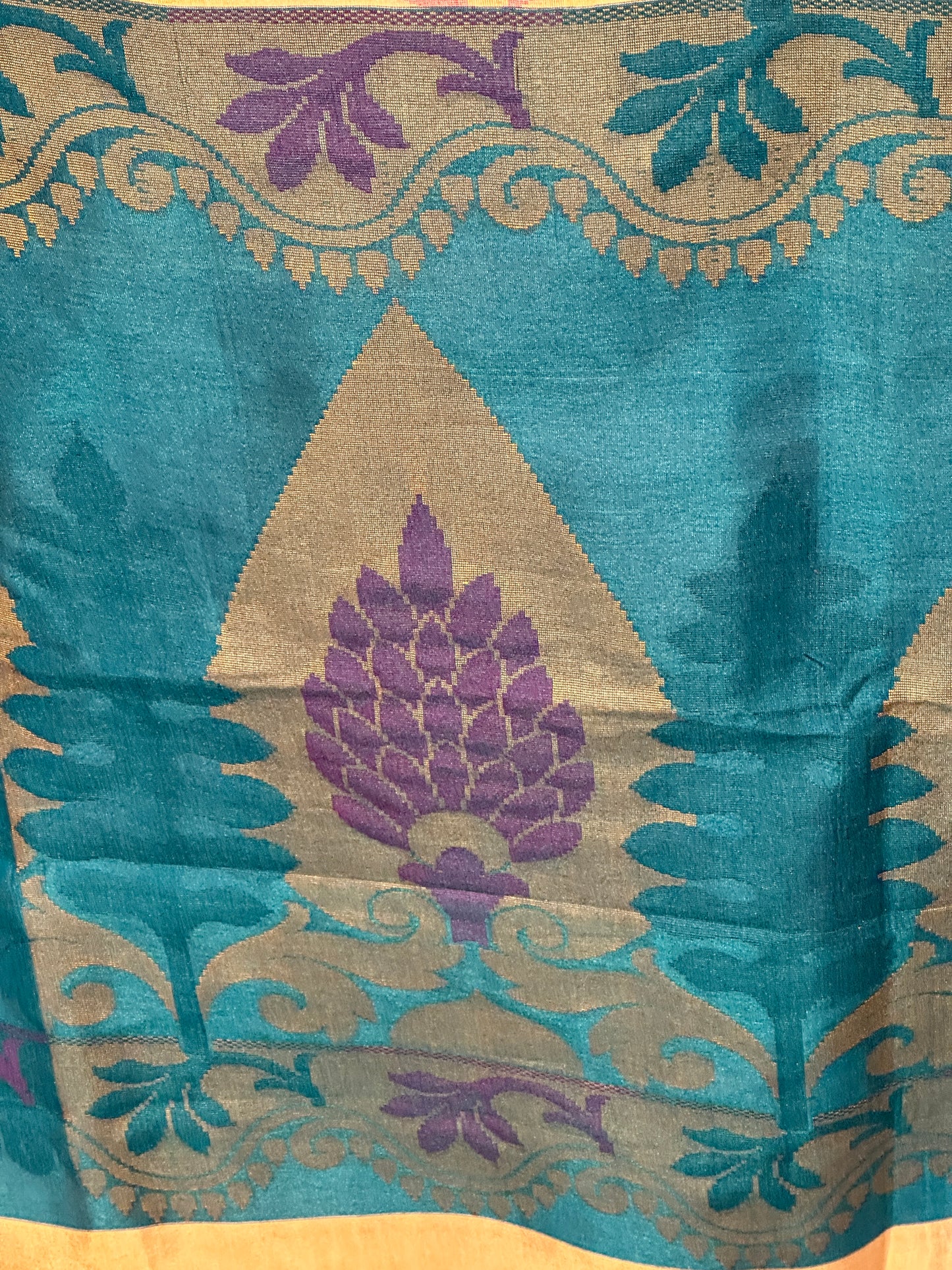 Dupian Resham Silk Saree - Green and Golden floral