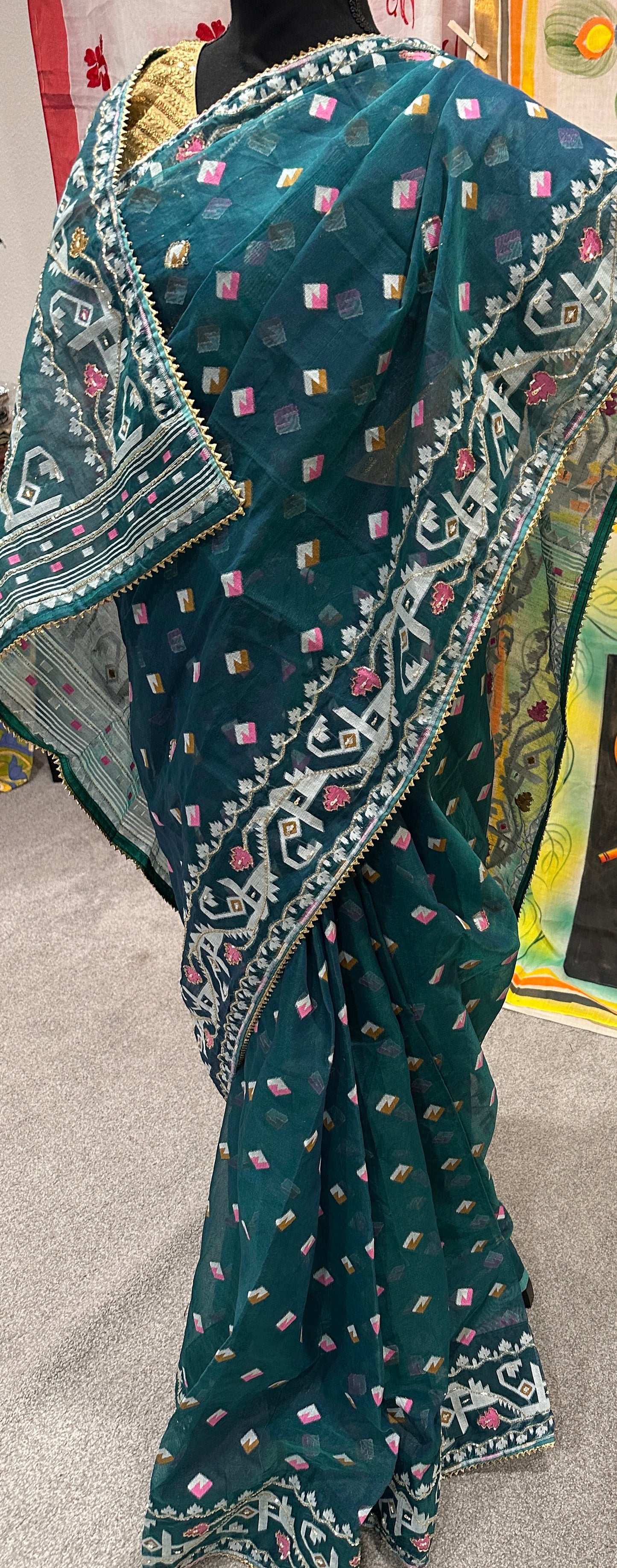 Cut Dana Dhakai in Teal