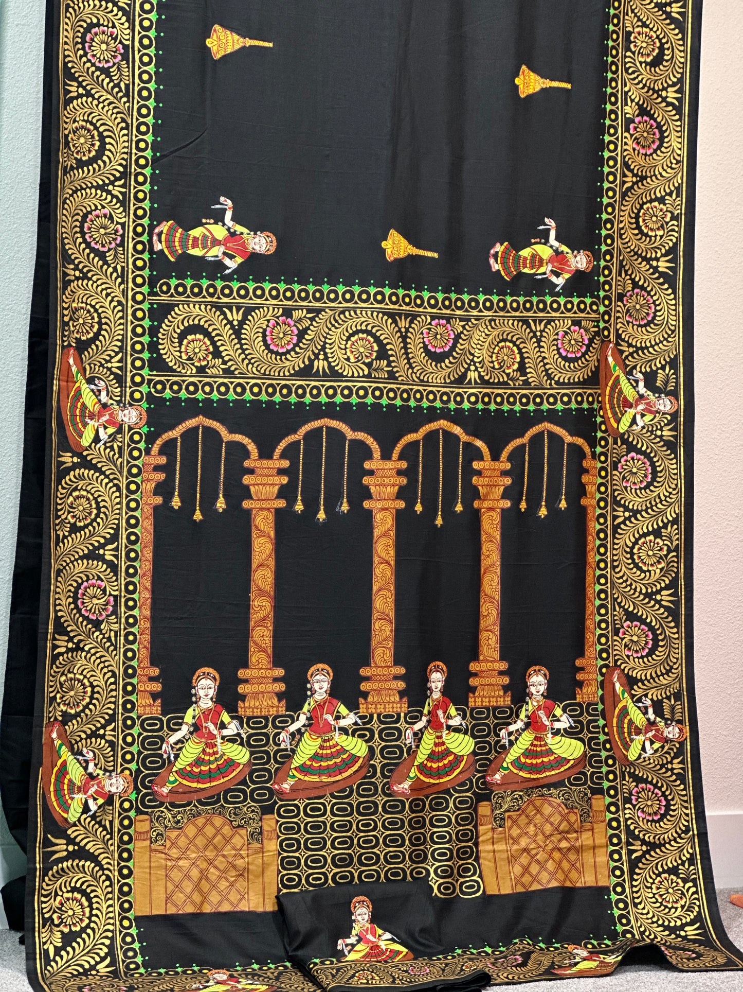 Pattachitra sarees - Bharatnatyam On Black Khadi Silk
