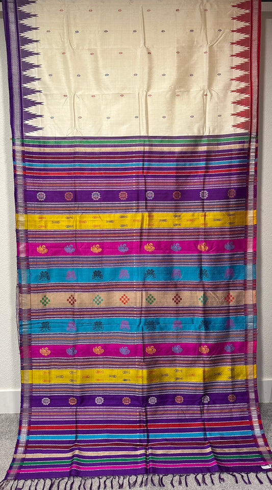 Berhampuri DoublePalla  Ivory White