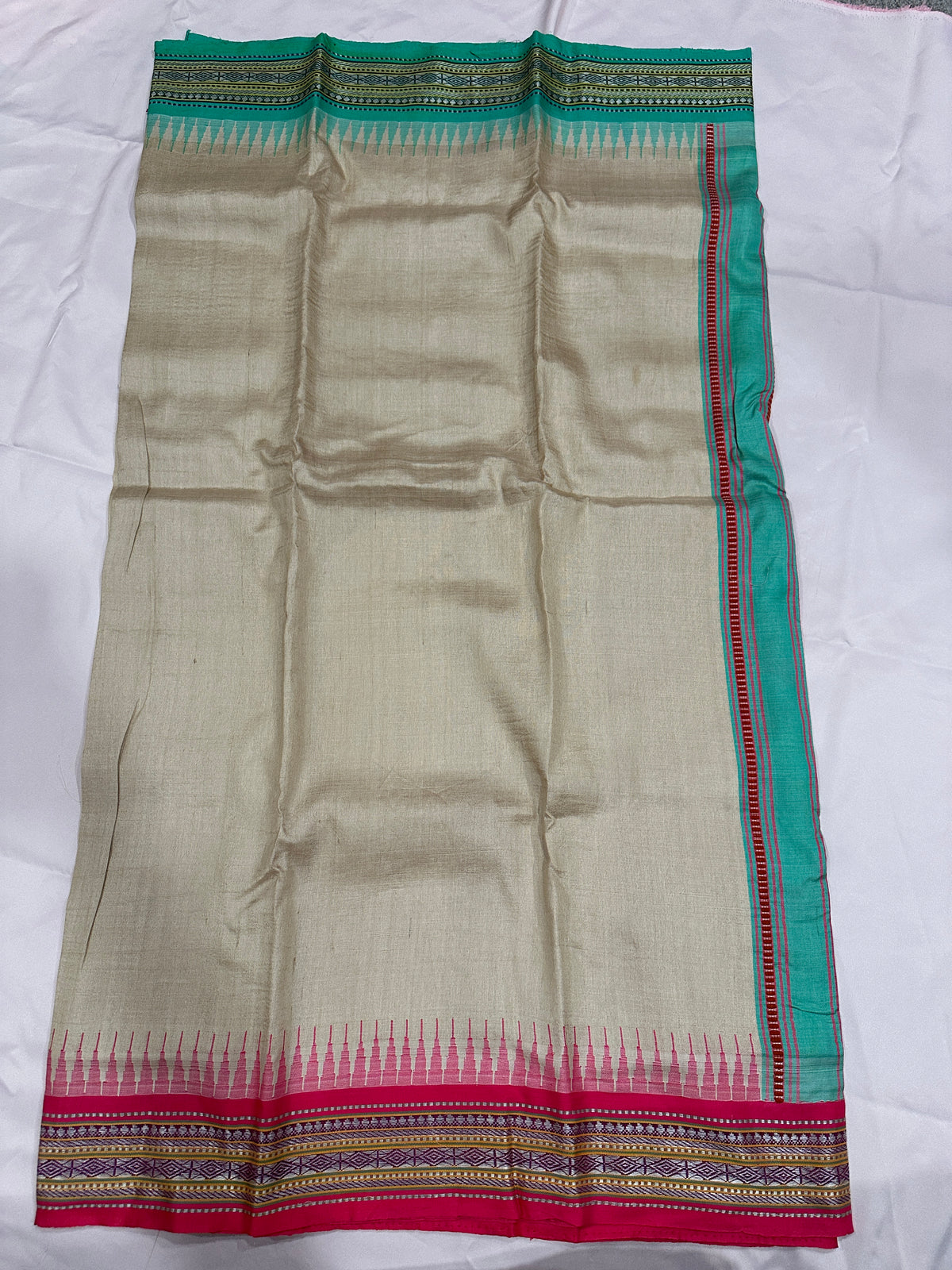 Vidharbha Tussar - Pink and Sea Green Ganga Jamuna Border