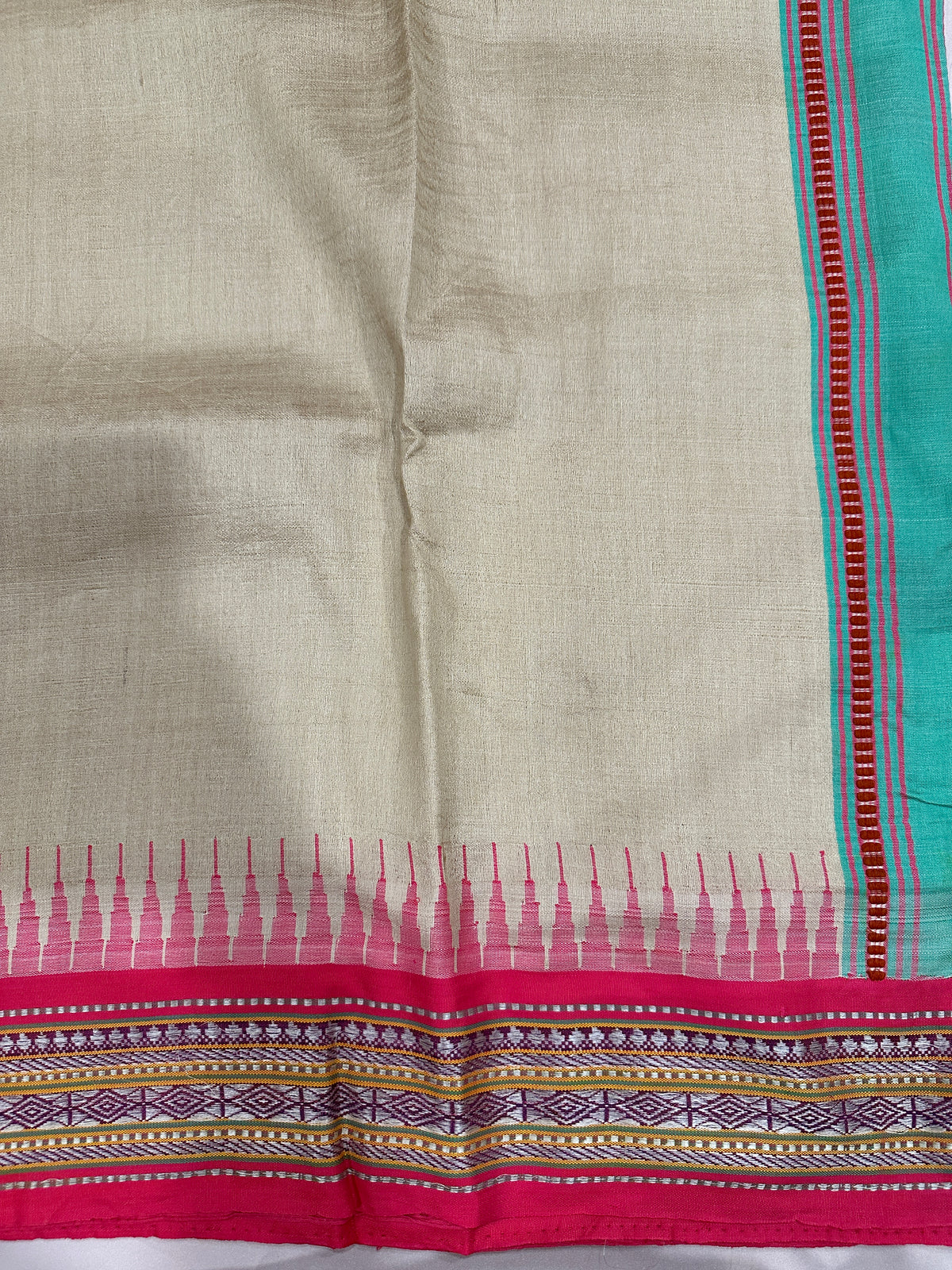 Vidharbha Tussar - Pink and Sea Green Ganga Jamuna Border