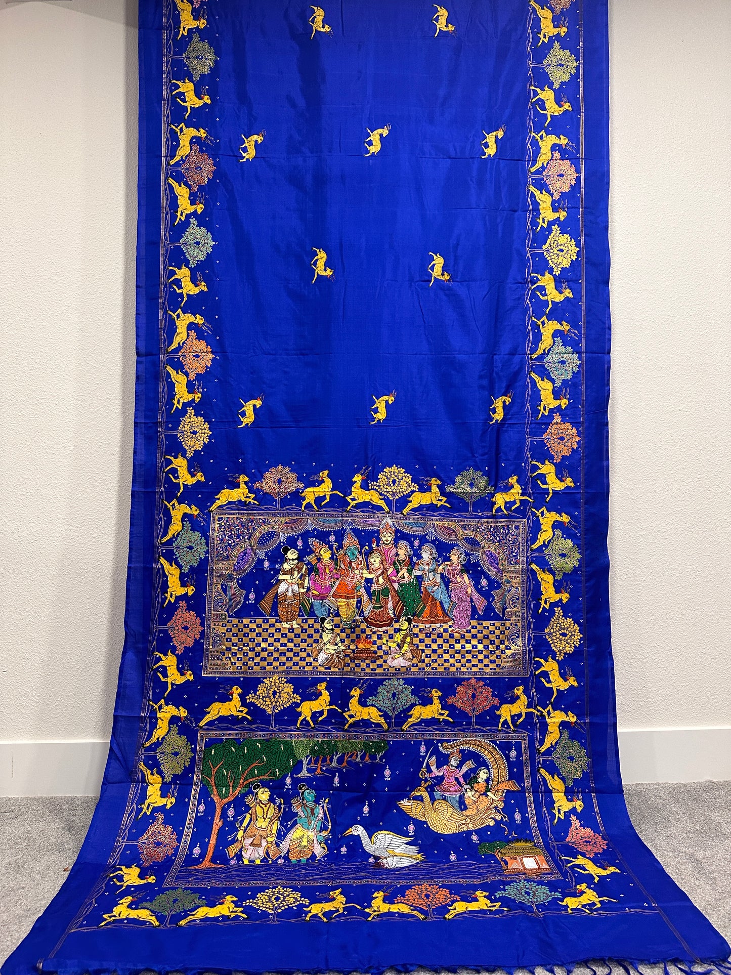 Patachitra Sarees - Ramayan Ram-Sita Vivah Scene on Royal Blue Pure Silk