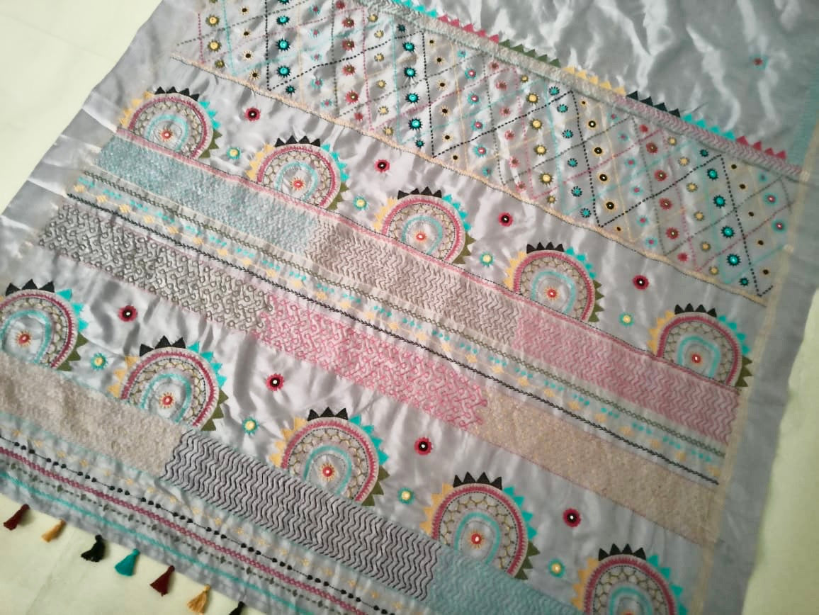 Lambani on Pure Silk in Taupe colour