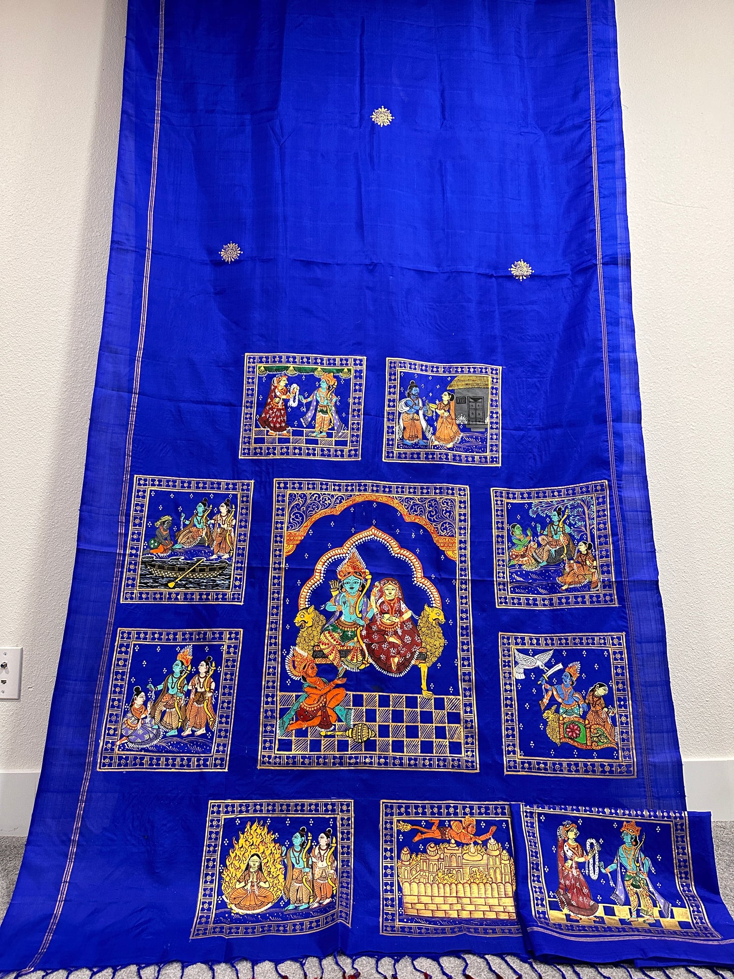 Patachitra Sarees - Ramayan Scenes on Royal Blue Pure Silk