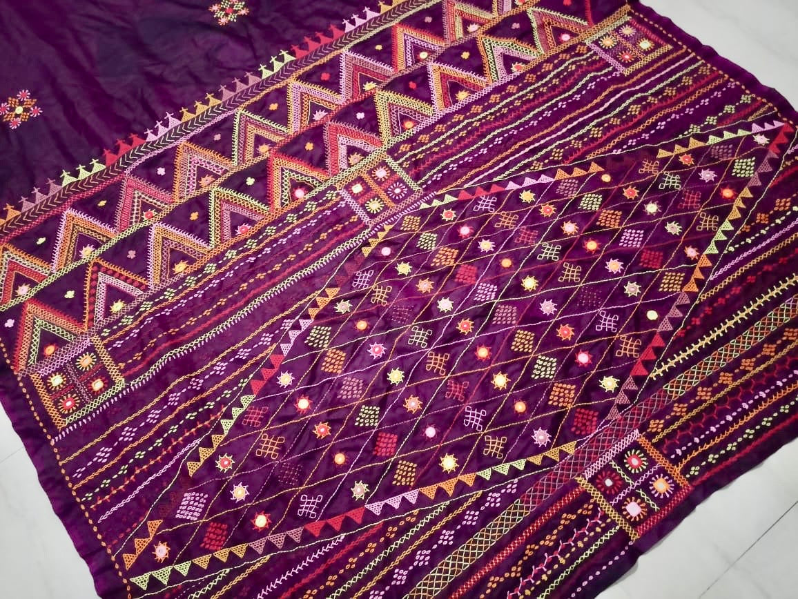 Lambani on Pure Silk in Wine color