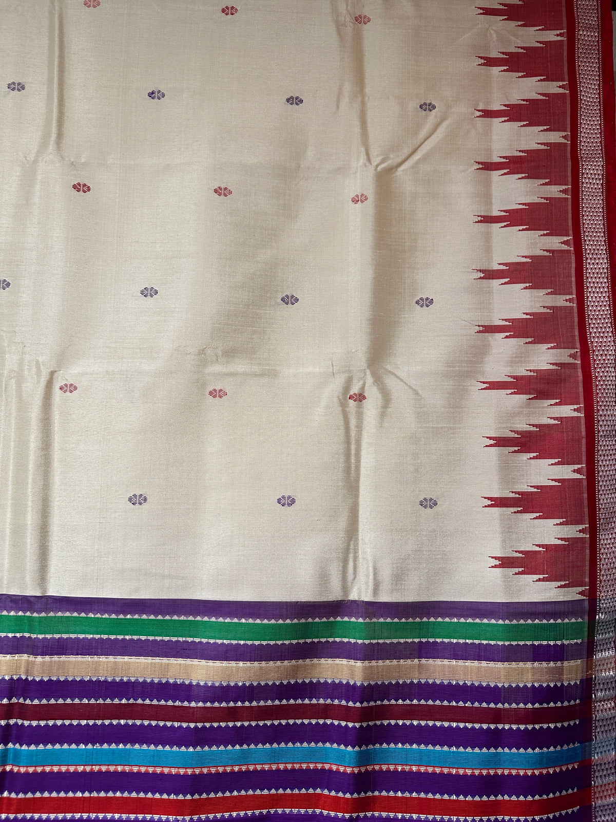 Berhampuri DoublePalla  Ivory White