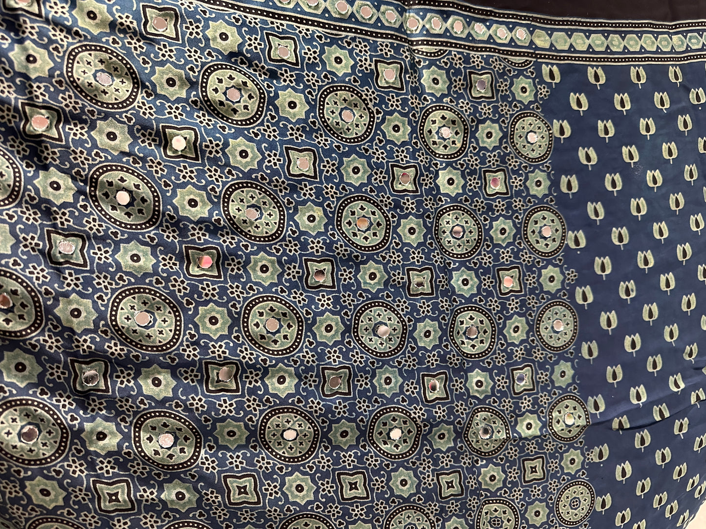 Modal Silk With Ajrak print and real mirror - Indigo Blue