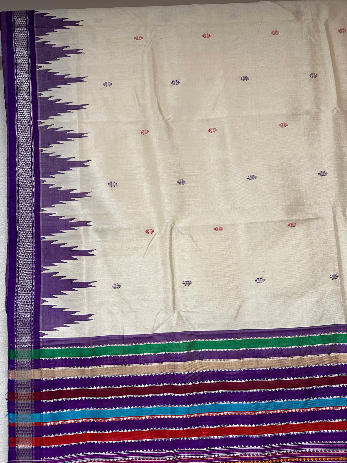 Berhampuri DoublePalla  Ivory White