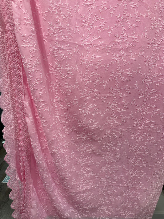 Bengal Chikankari - Baby Pink w/ Lace Border