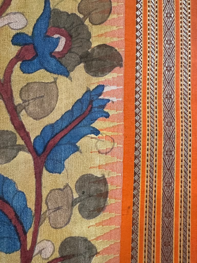 Kalamkari on Vidharbha Tussar with Ganga Jamuna Border - Florals Only