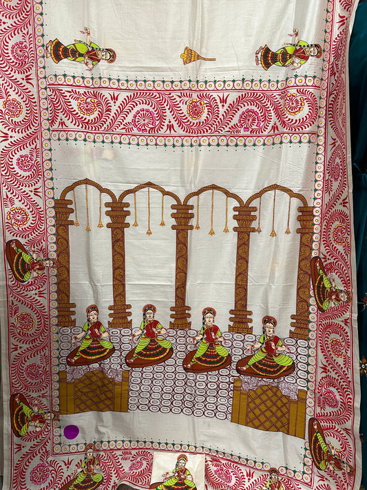 Pattachitra sarees - Bharatnatyam On White Khadi Silk