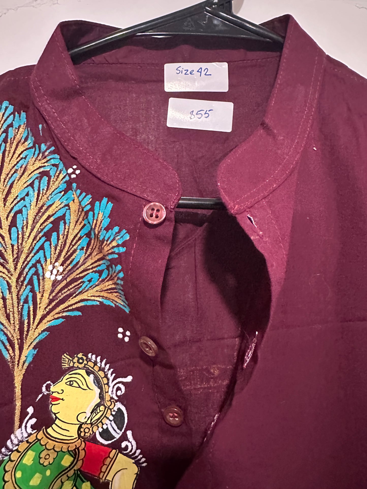 Men's Kurta - Pattachitra - Maroon with Radha Krishna