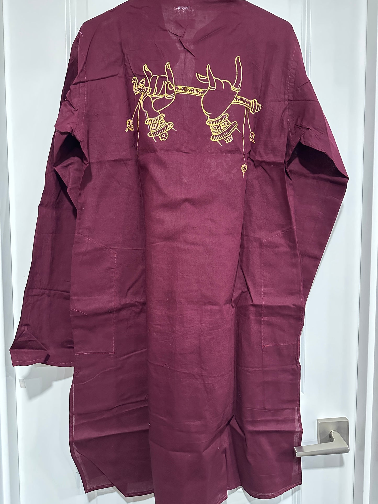 Men's Kurta - Pattachitra - Maroon with Radha Krishna