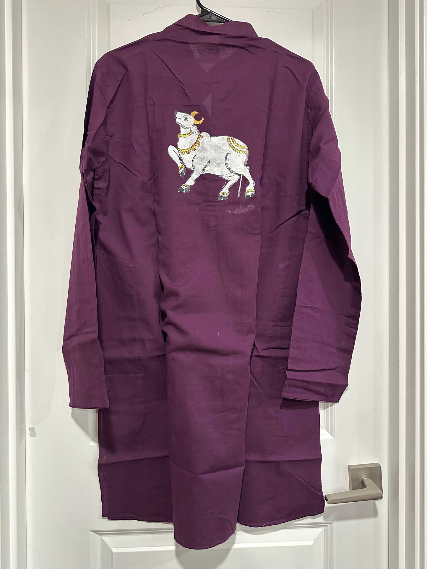Men's Kurta - Pattachitra - WineMaroon with Radha Krishna