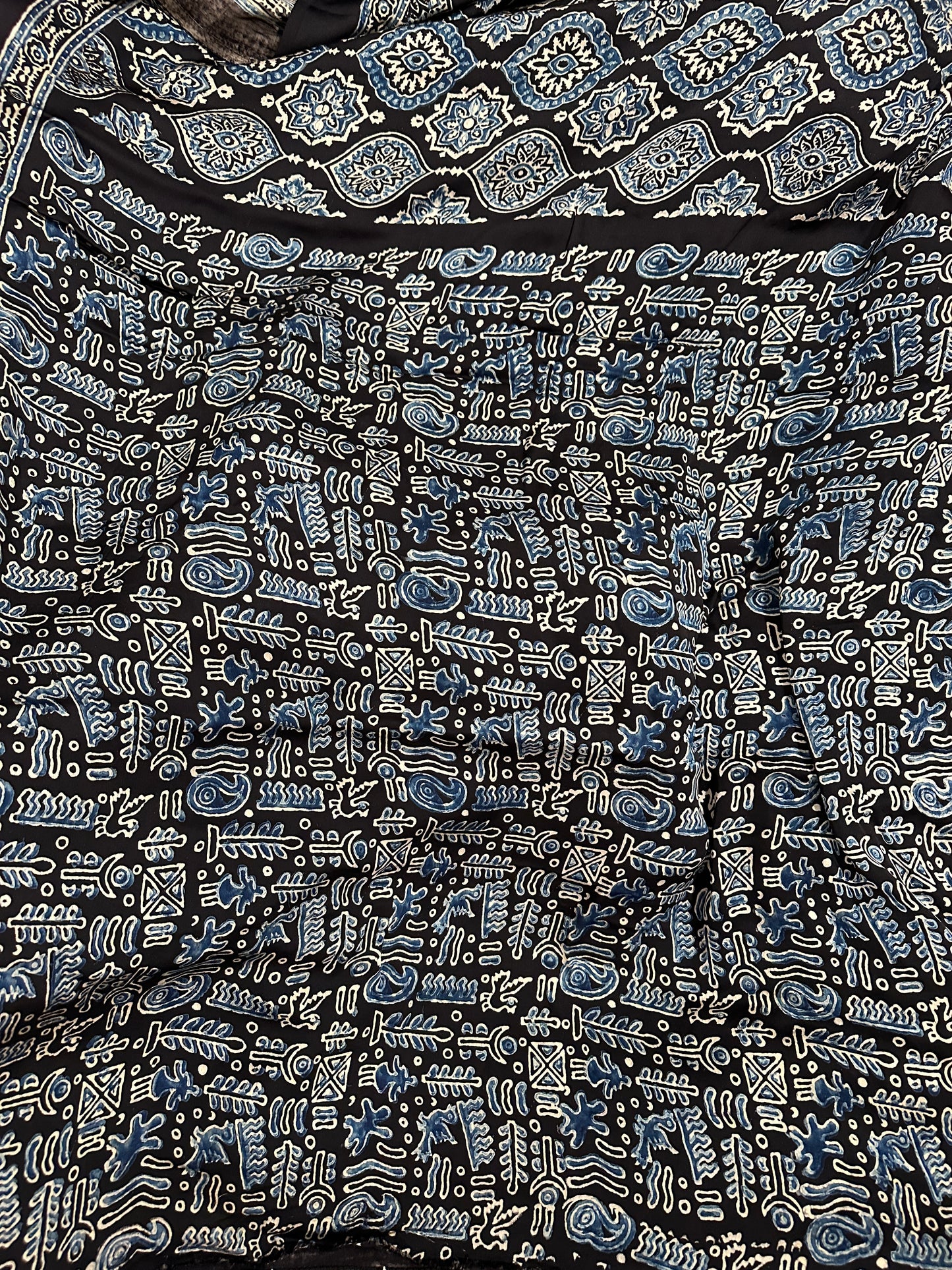 Modal Silk With Ajrak print and Real Mirror - Black