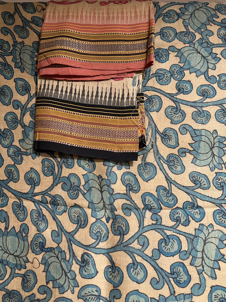 Kalamkari on Vidharbha Tussar with Ganga Jamuna Border - Florals Only