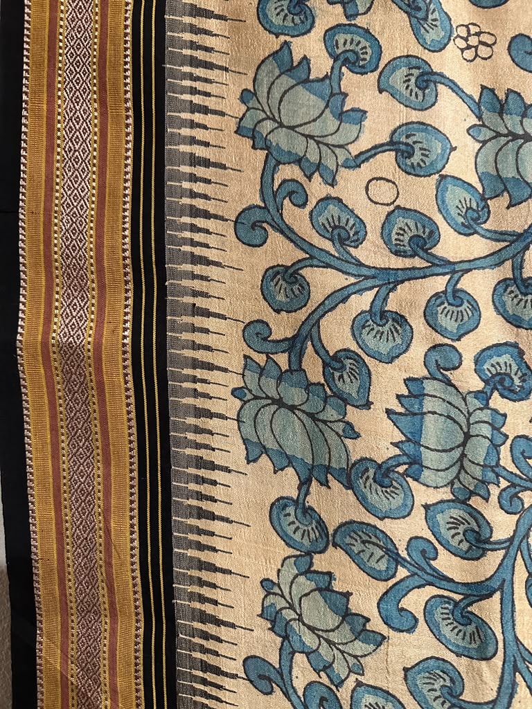 Kalamkari on Vidharbha Tussar with Ganga Jamuna Border - Florals Only