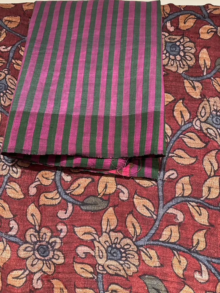 Kalamkari on Gopalpur Tussar with Ganga Jamuna Border - Florals Only