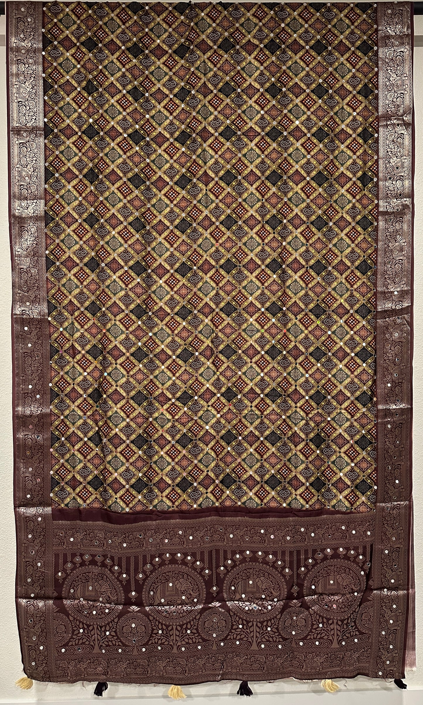Dola Silk With Ajrak print and Real Mirror - Violet