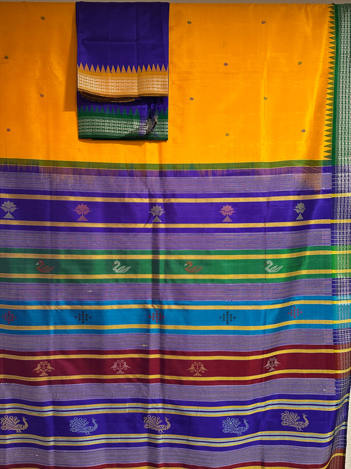 Berhampuri Double Palla Yellow