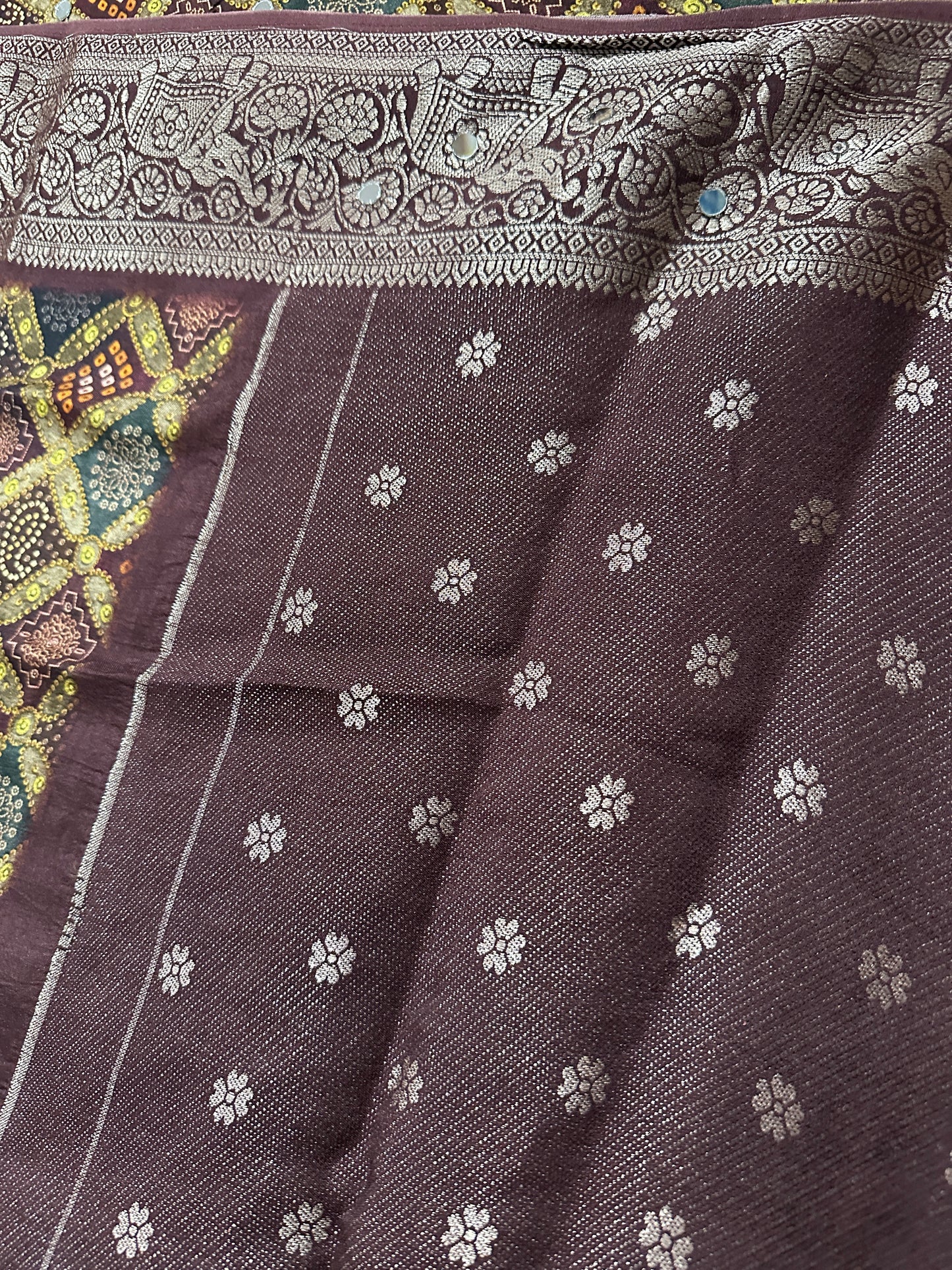 Dola Silk With Ajrak print and Real Mirror - Violet