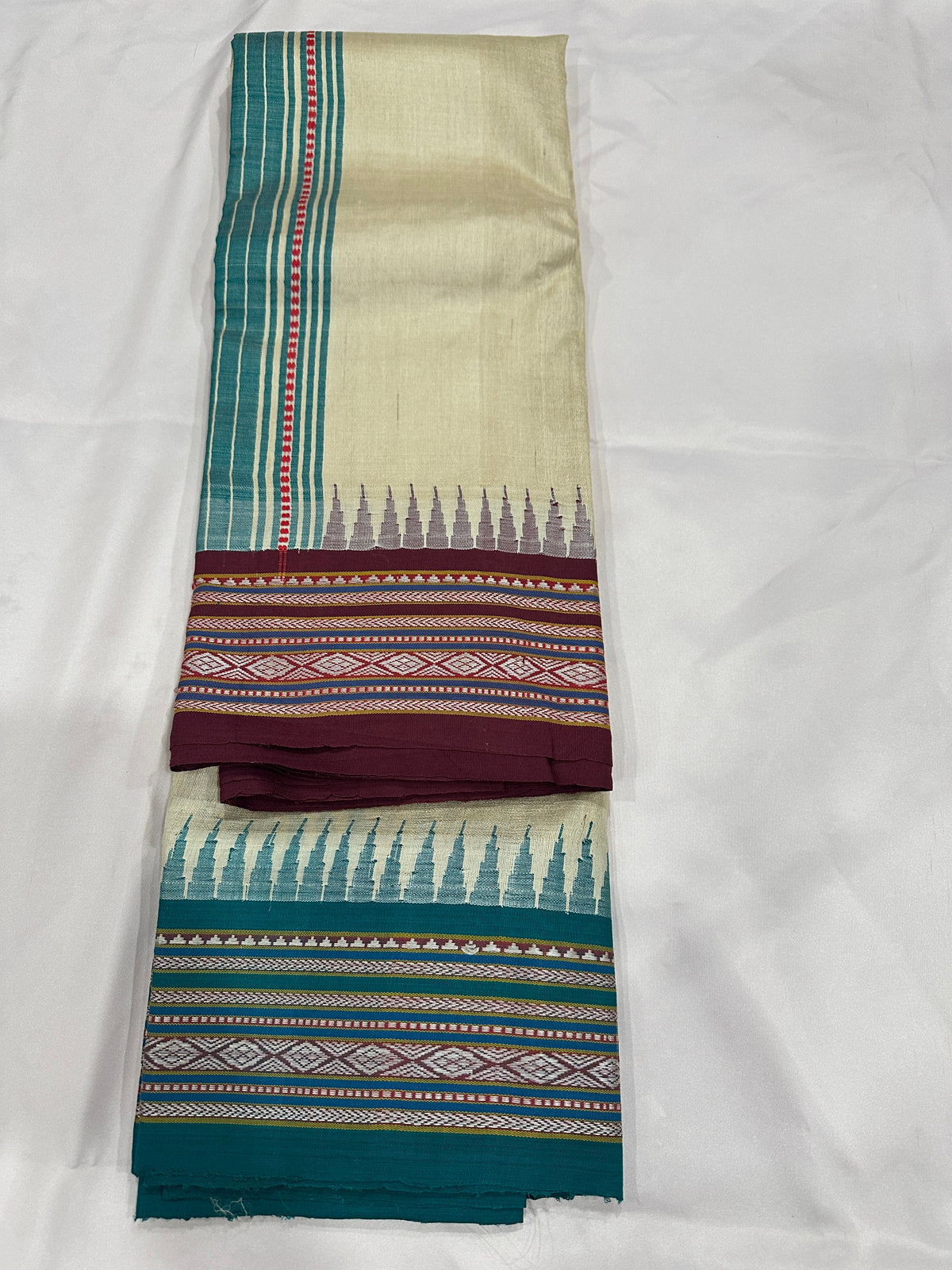 Vidharbha Tussar - Chocolate Brown and Green Ganga Jamuna Border