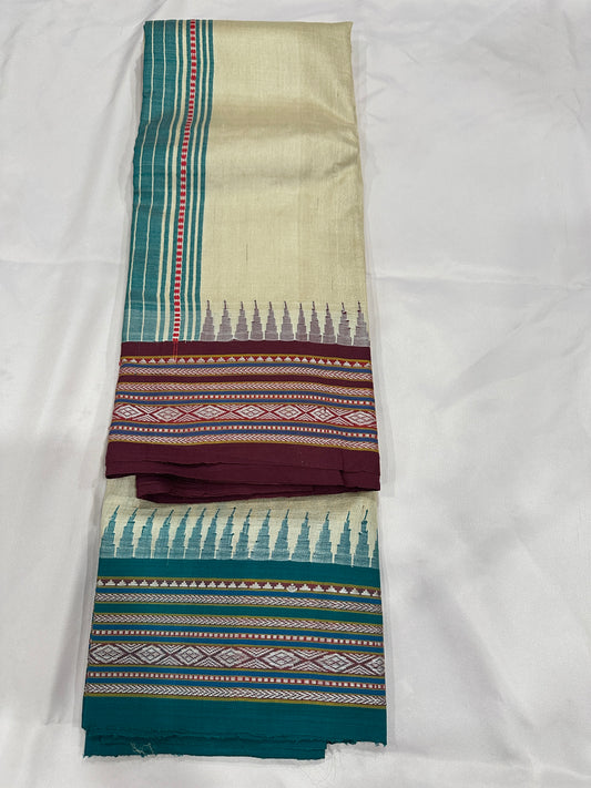 Vidharbha Tussar - Chocolate Brown and Green Ganga Jamuna Border