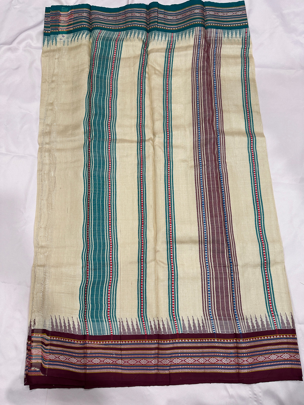 Vidharbha Tussar - Chocolate Brown and Green Ganga Jamuna Border
