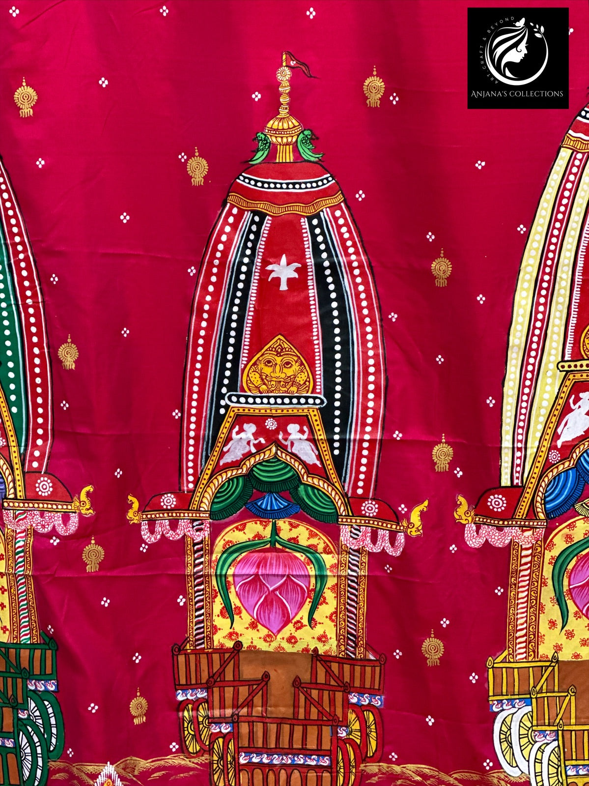 Red Pure Silk Pattachitra Saree with Jagannath Rath Yatra