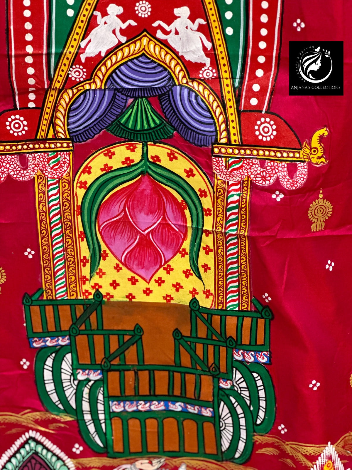 Red Pure Silk Pattachitra Saree with Jagannath Rath Yatra