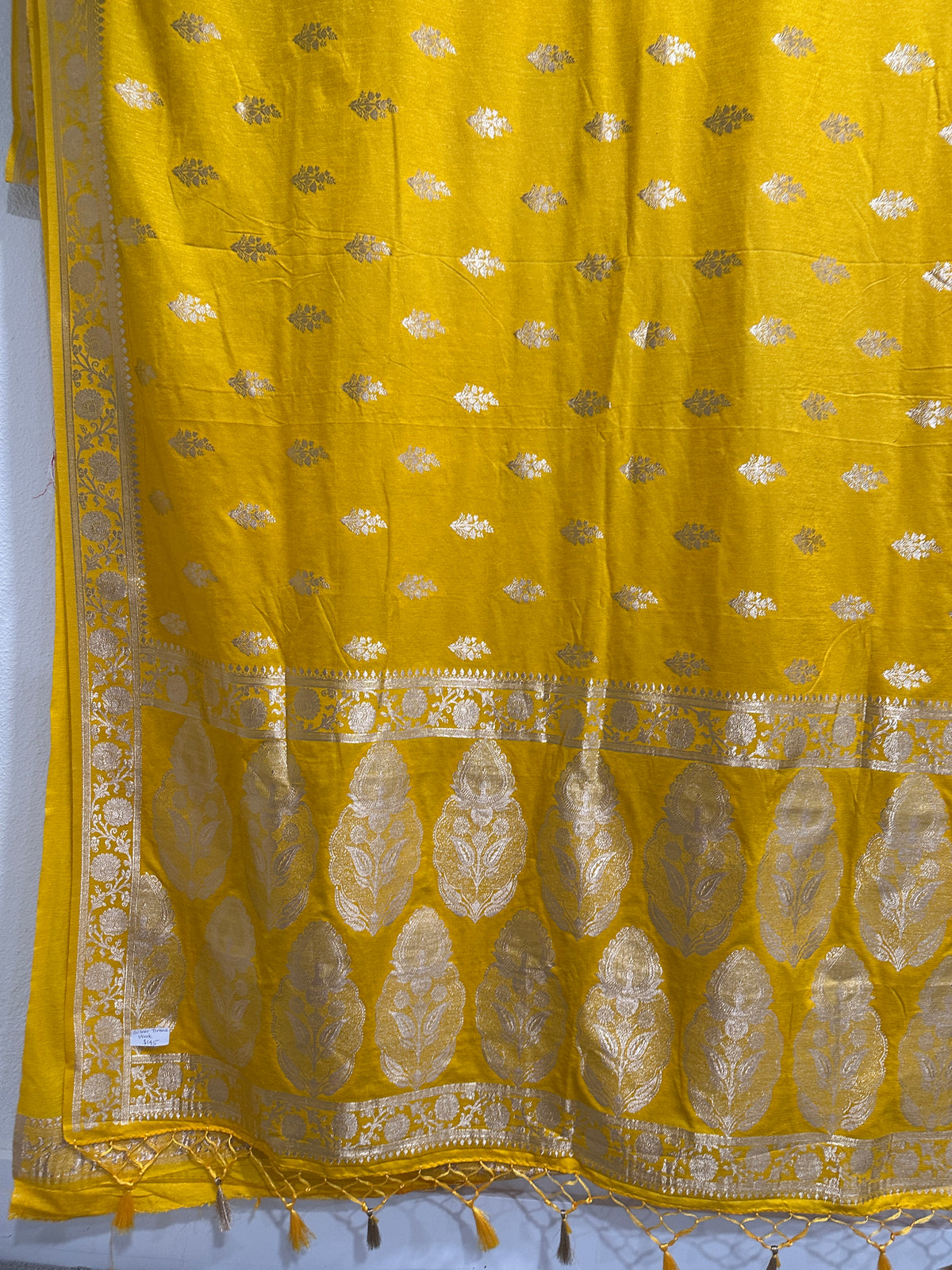 Pure Silk Sarees  - Yellow with Zari Booties