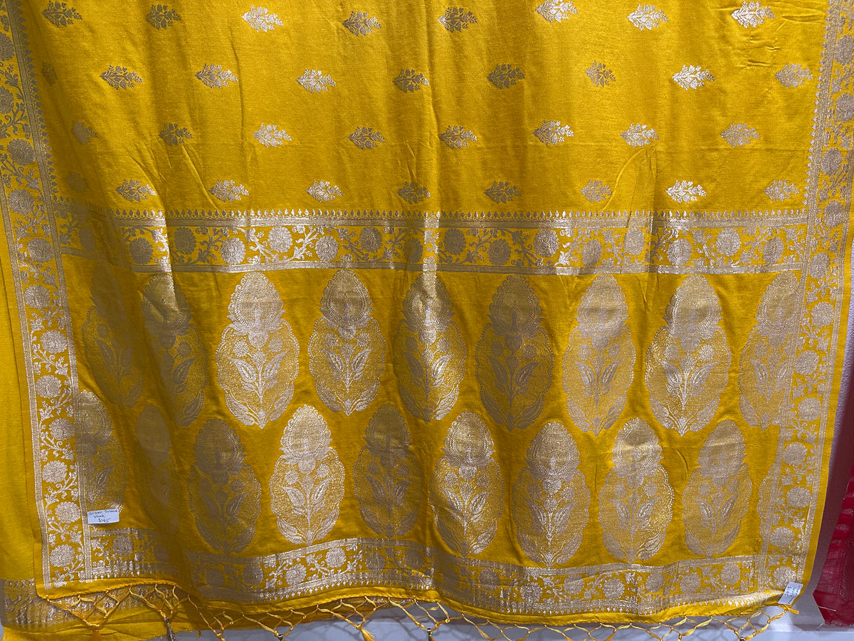 Pure Silk Sarees  - Yellow with Zari Booties