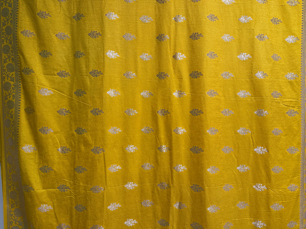 Pure Silk Sarees  - Yellow with Zari Booties