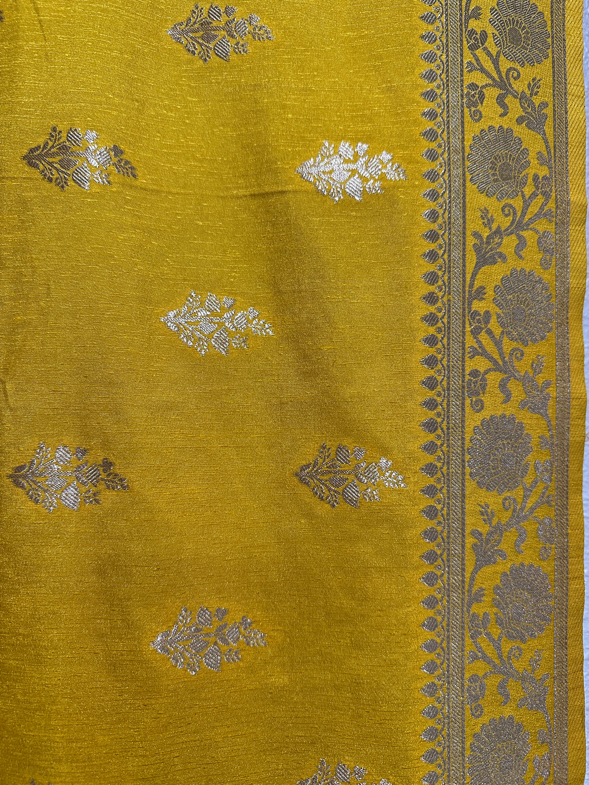 Pure Silk Sarees  - Yellow with Zari Booties