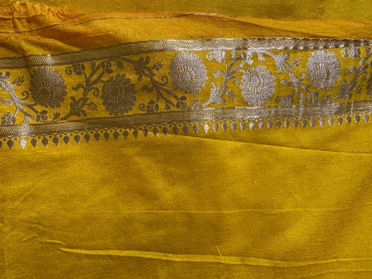 Pure Silk Sarees  - Yellow with Zari Booties