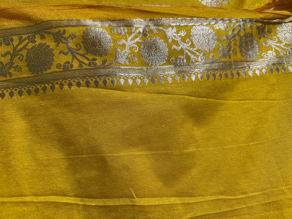 Pure Silk Sarees  - Yellow with Zari Booties