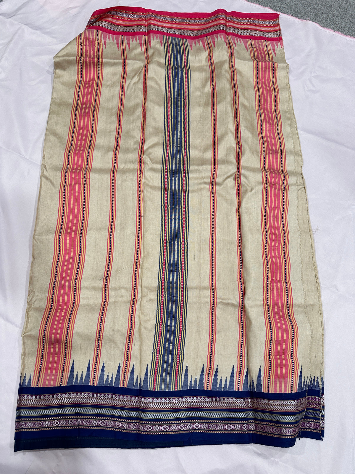 Vidharbha Tussar - Navy Blue and Pink Ganga Jamuna Border
