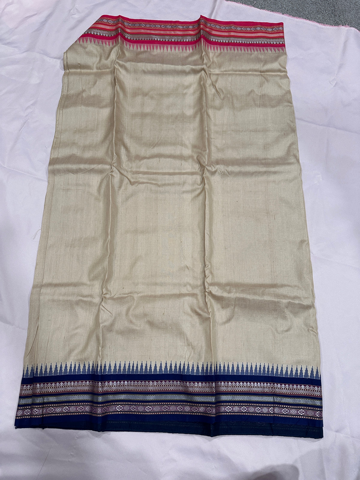 Vidharbha Tussar - Navy Blue and Pink Ganga Jamuna Border