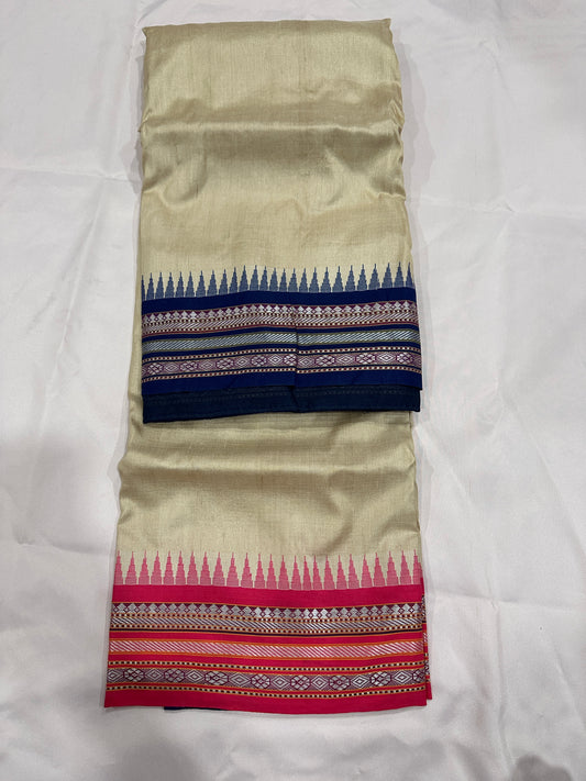 Vidharbha Tussar - Navy Blue and Pink Ganga Jamuna Border
