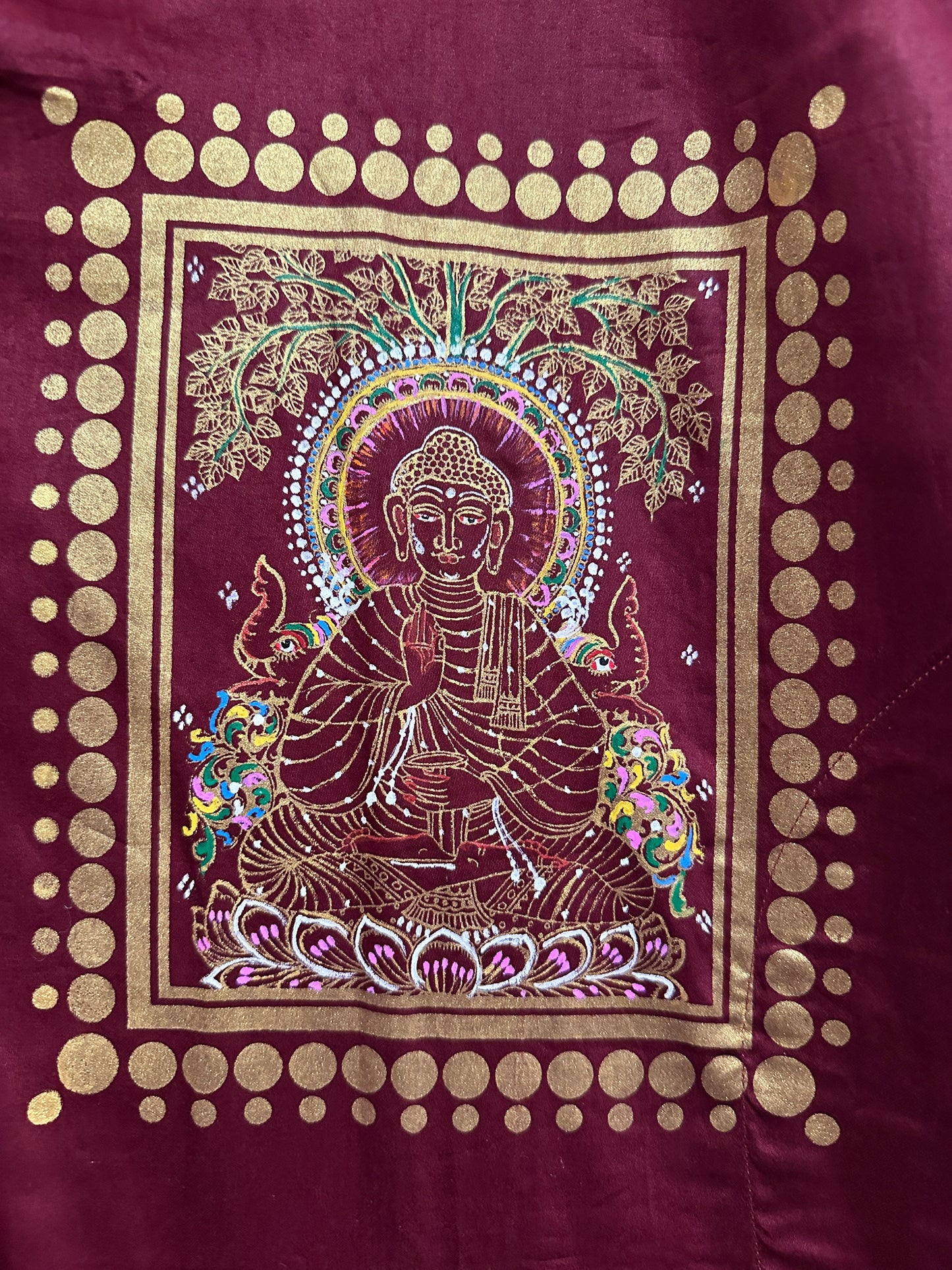 Men's Kurta - Pattachitra - Maroon with Buddha