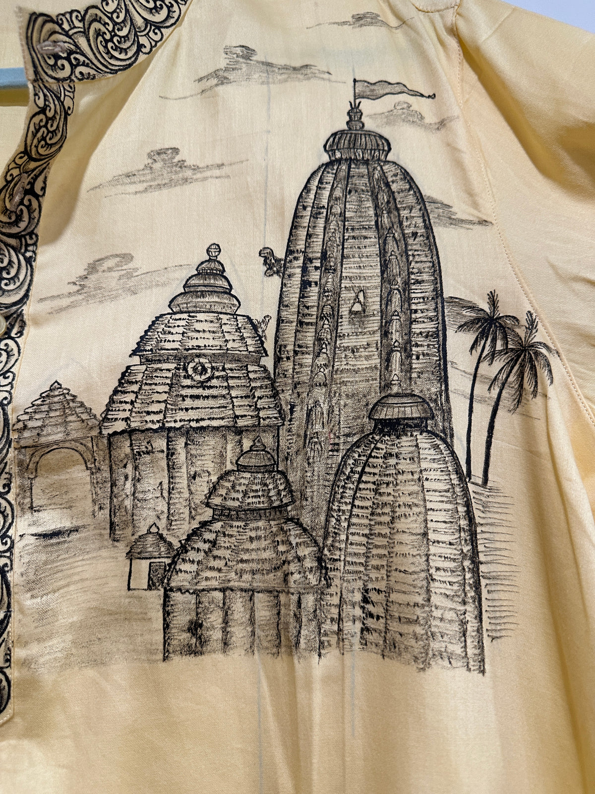 Men's Kurta - Pattachitra - Beige with Monotone Jagannath Mandir