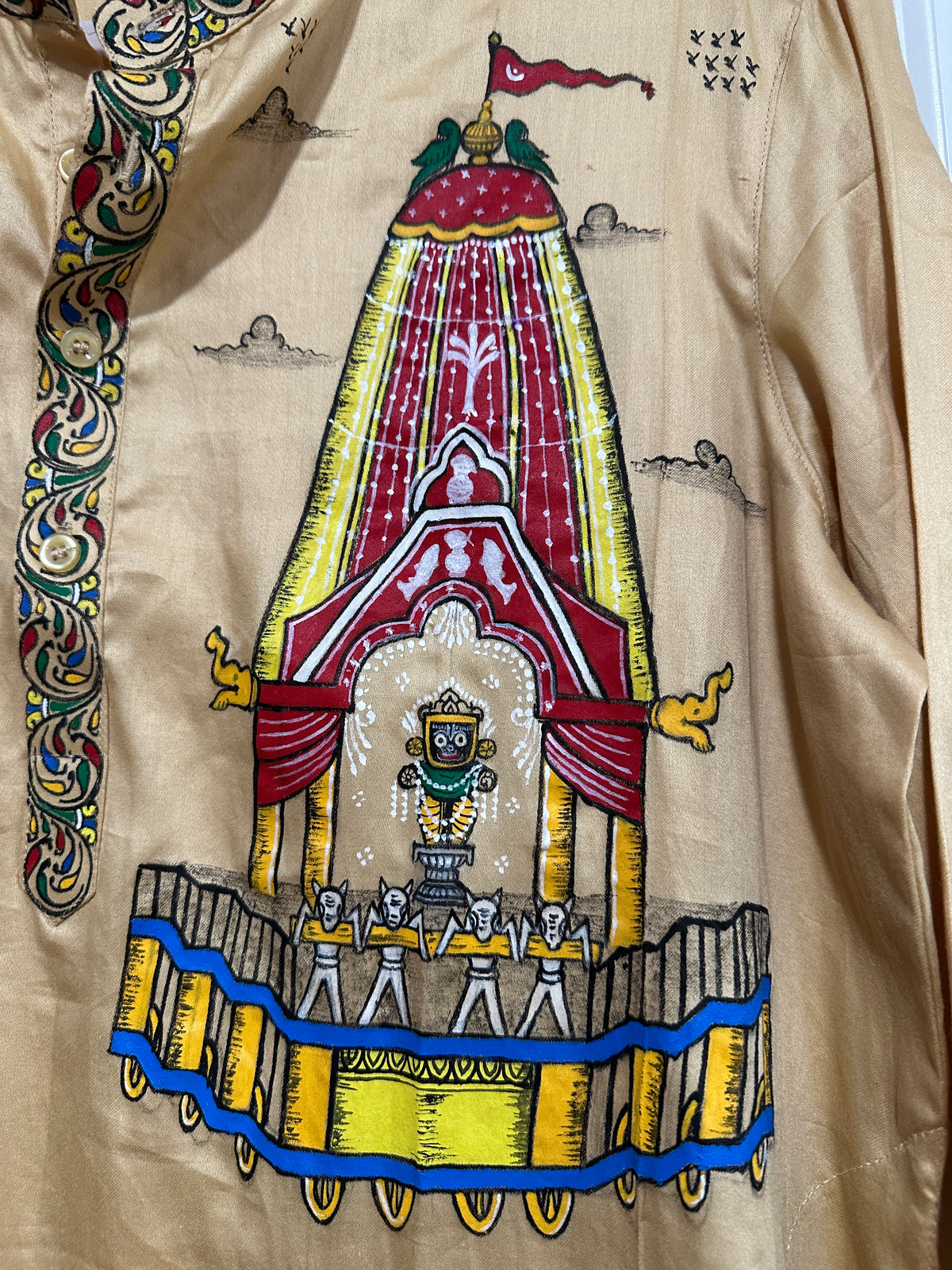 Men's Kurta - Pattachitra - Beige with  Multi-coloured Puri Jagannath Mandir