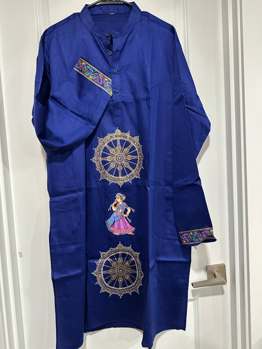 Men's Kurta - Pattachitra - RoyalBlue Chakra Dancer